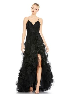 Mac Duggal Black Floral High-Low Gown